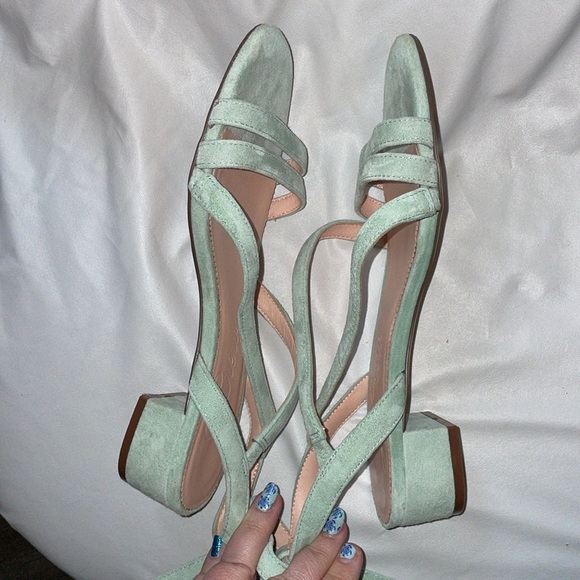 J. Crew Seafoam Green Suede Leather Strappy Heeled Sandals size 7 - Picture 4 of 16